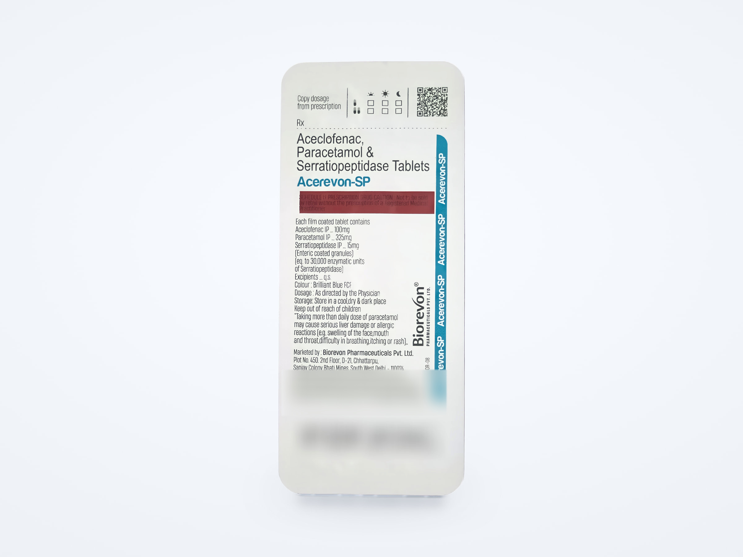 Acerevon-SP tablets strip, printed back