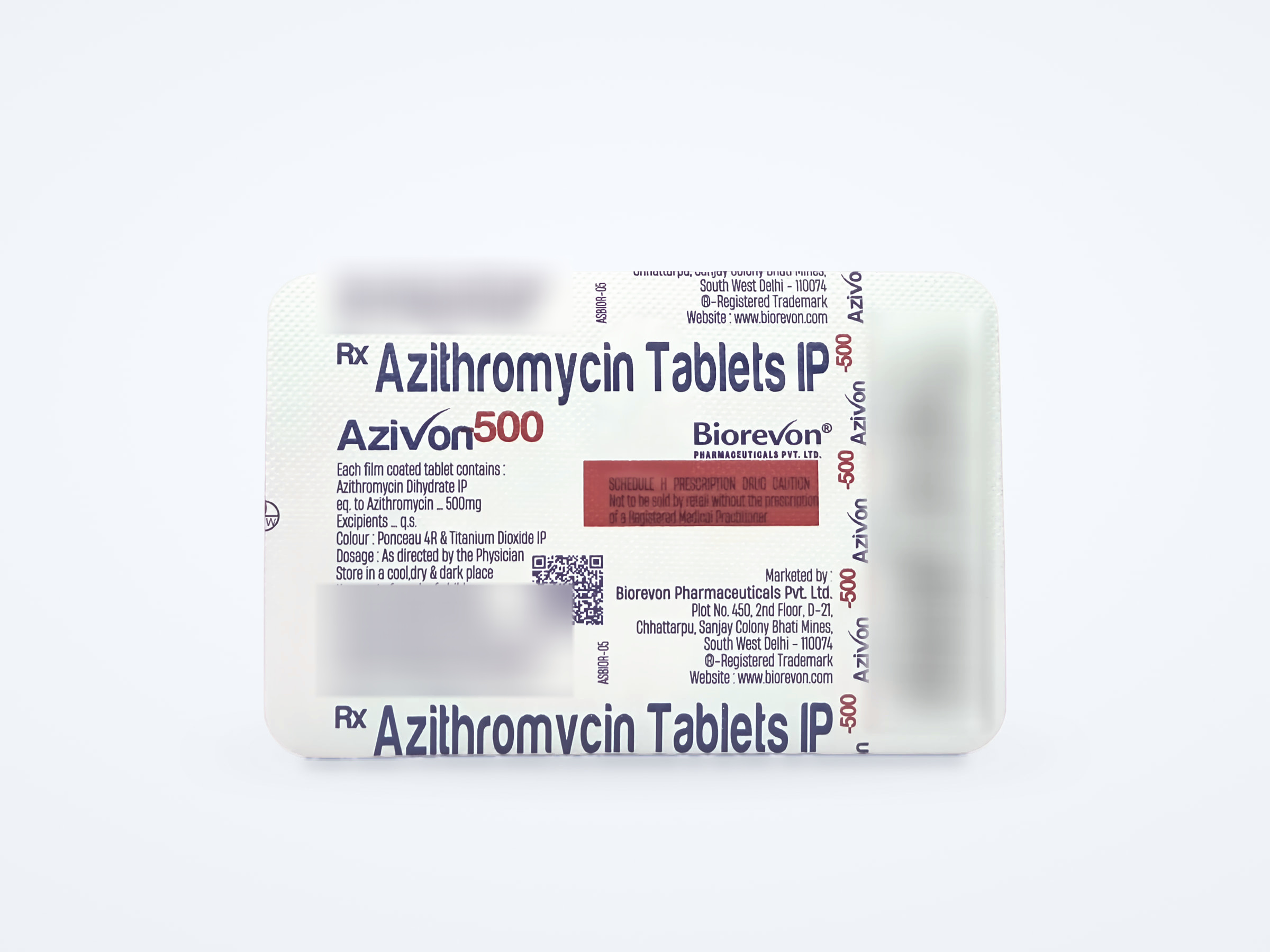 Azivon-500 tablets strip, printed back