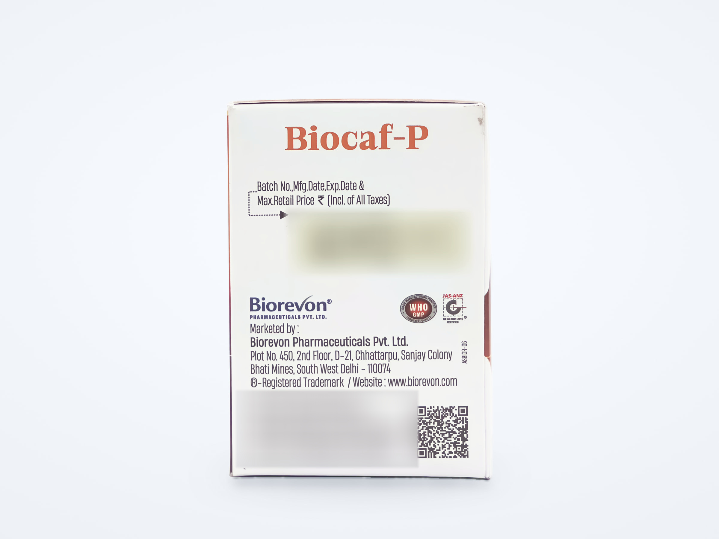 Biocaf-P tablets carton, side panel