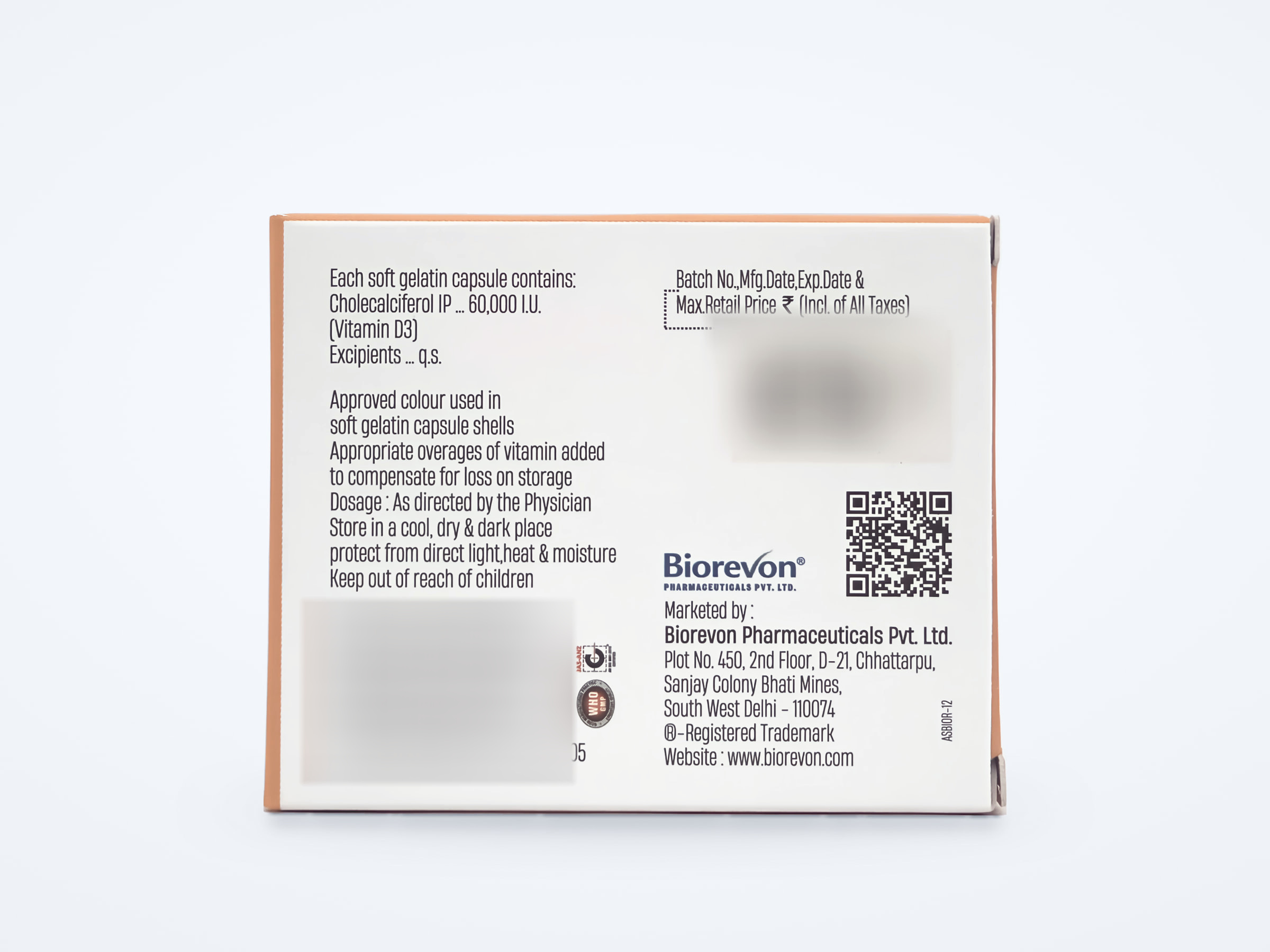 Calrevon-D3 soft gelatin capsules carton, composition panel
