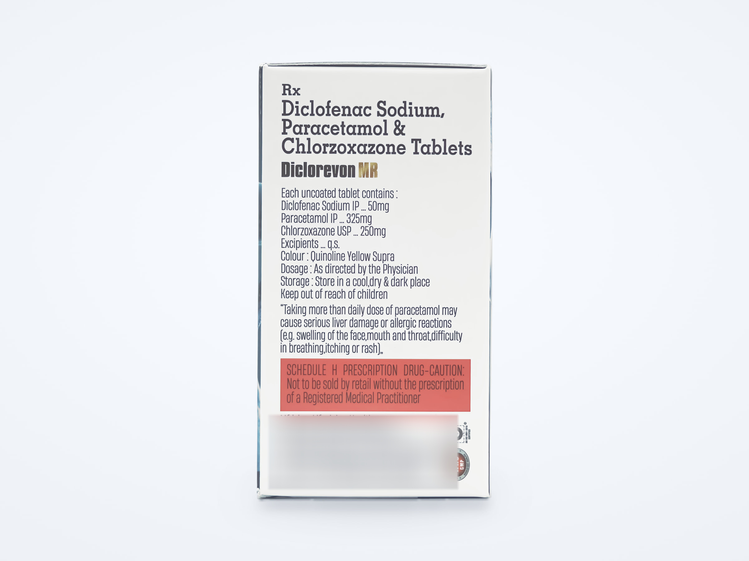 Diclorevon MR tablets carton, composition panel