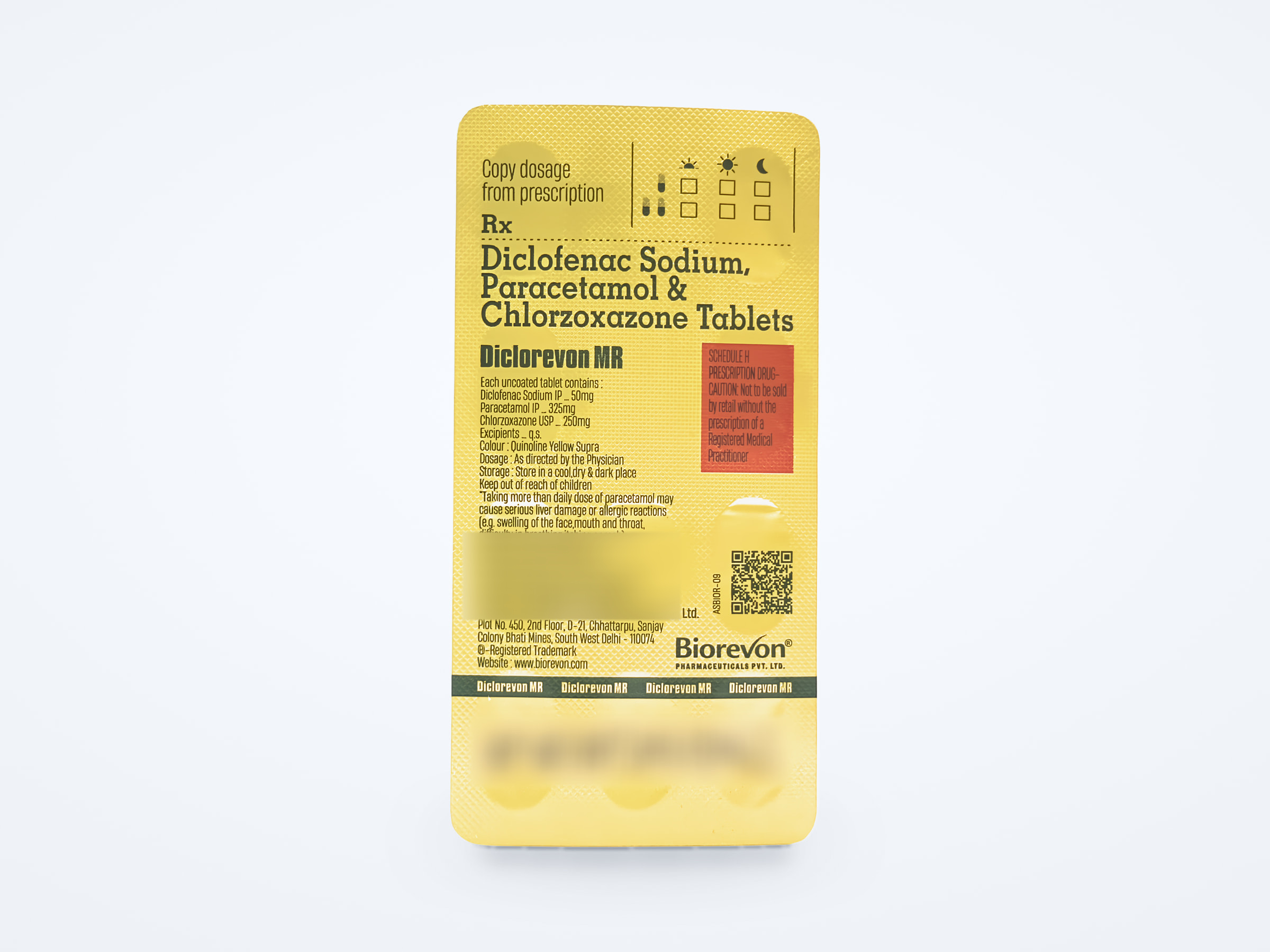 Diclorevon MR tablets strip, printed back