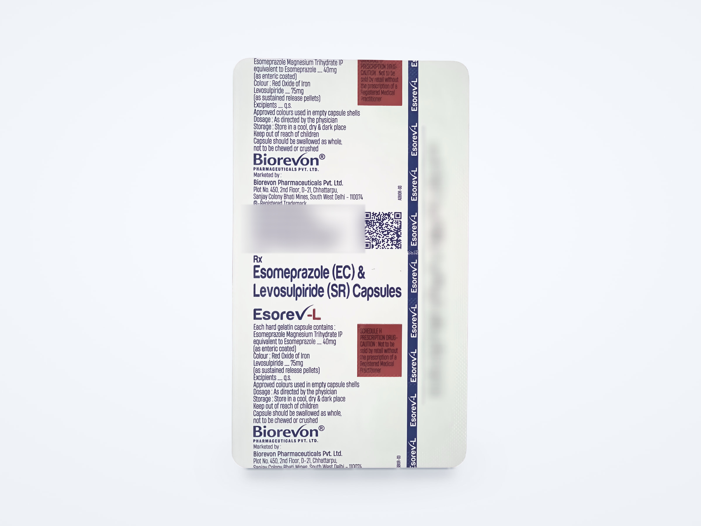 Esorev-L capsules strip, printed back