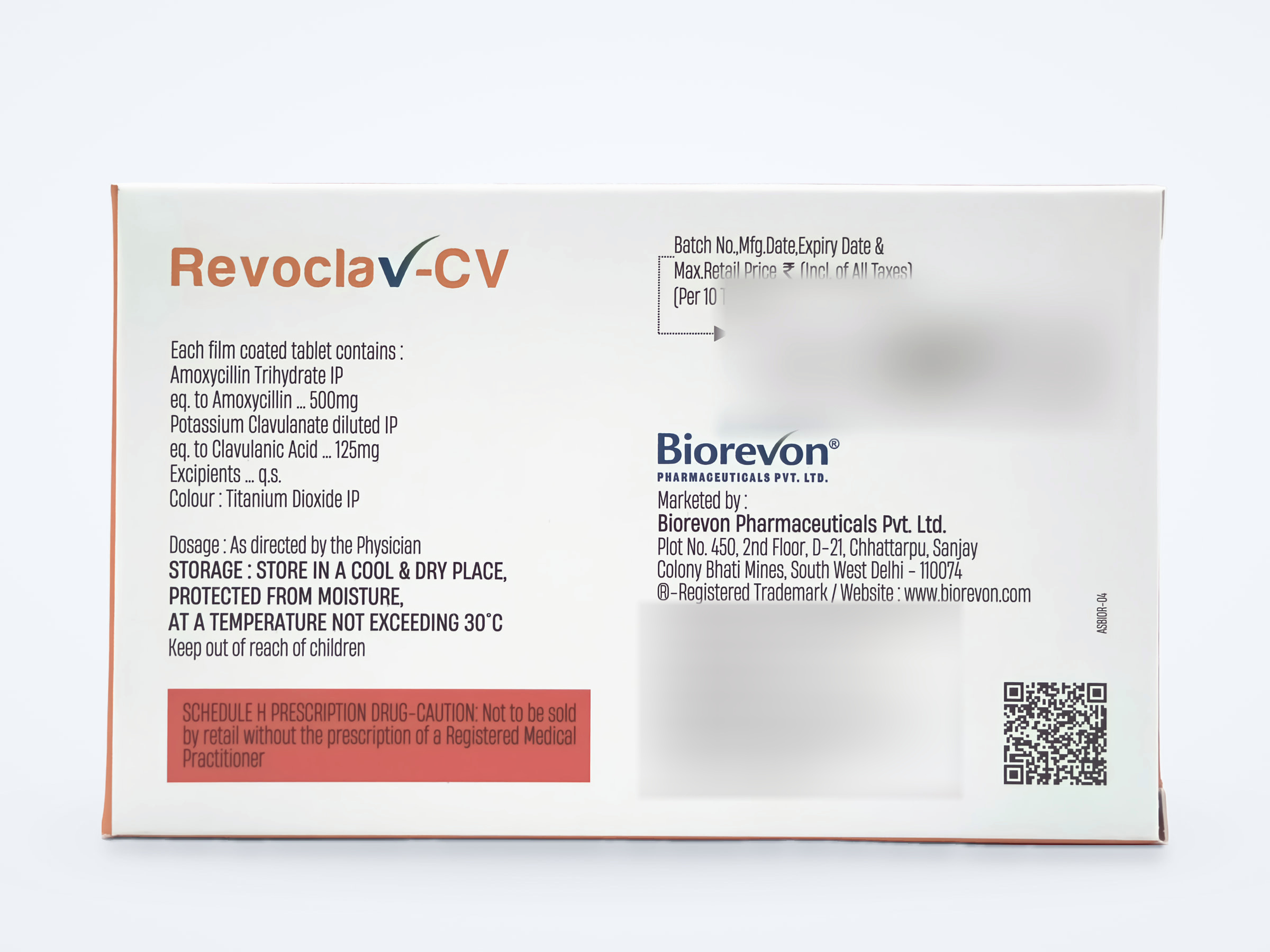Revoclav-CV tablets carton, composition panel