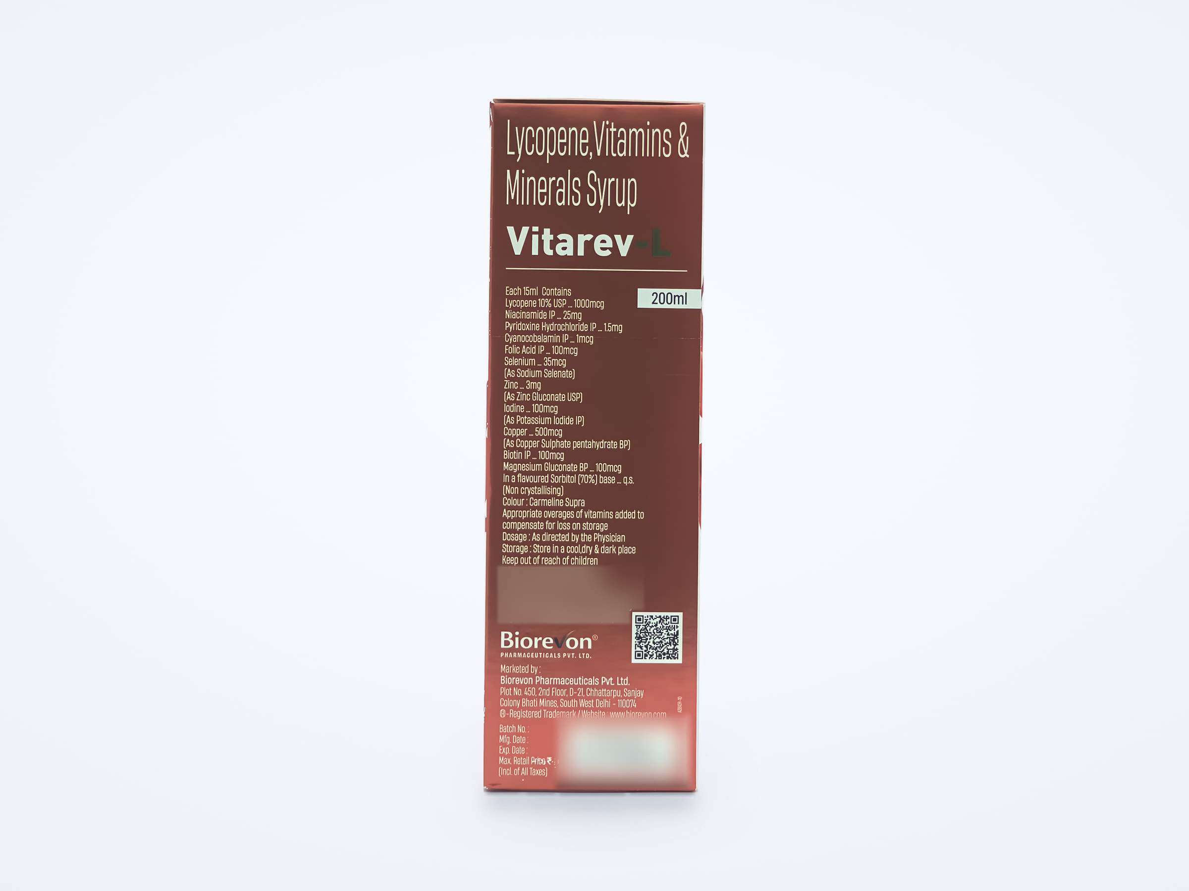 Vitarev-L syrup carton, composition panel